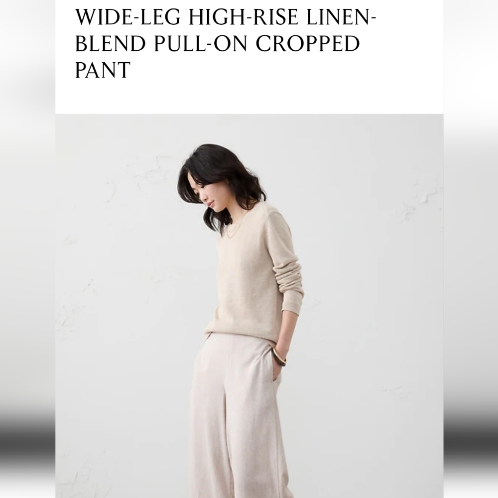 Banana Republic Wide-Leg Linen Cropped Pants in Cream Tall M